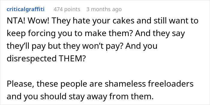 Family Has To Pick Sides After Woman Refuses To Bake More Cakes For Cousin After She Disappeared When She Had To Pay For The First One