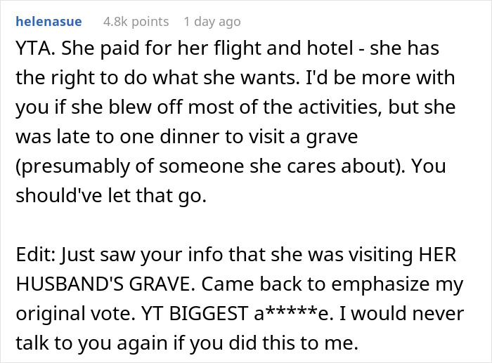 Woman Wants To Know If She Was A Bridezilla For Scolding Cousin For Going Off To Visit Her Husband's Grave And Being Late For Bachelorette Dinner