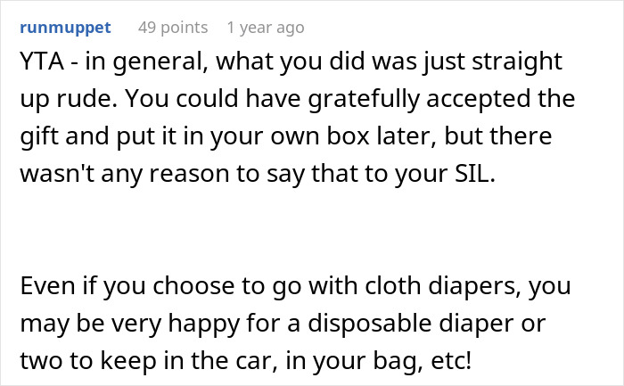 Expecting Mom Gets Called Out By Her Sister-In-Law For Not Wanting A 'Diaper Cake' For The Upcoming Baby Shower Expecting Mom Gets Called Out By Her Sister-In-Law For Not Wanting A 'Diaper Cake' For The Upcoming Baby Shower