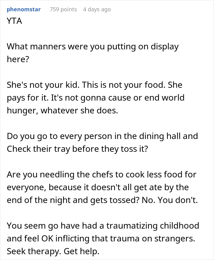 Woman Doesn't Finish Her Food At The Dining Hall, This Student Thinks She Has The Right To Call Her Out