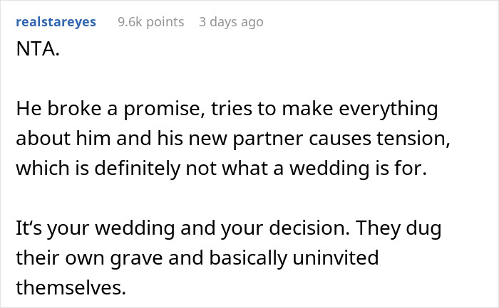 Daughter Uninvites Her Dad And His GF From Her Wedding After They Demand Everything Is Vegan, From Food To The Guests' Shoes