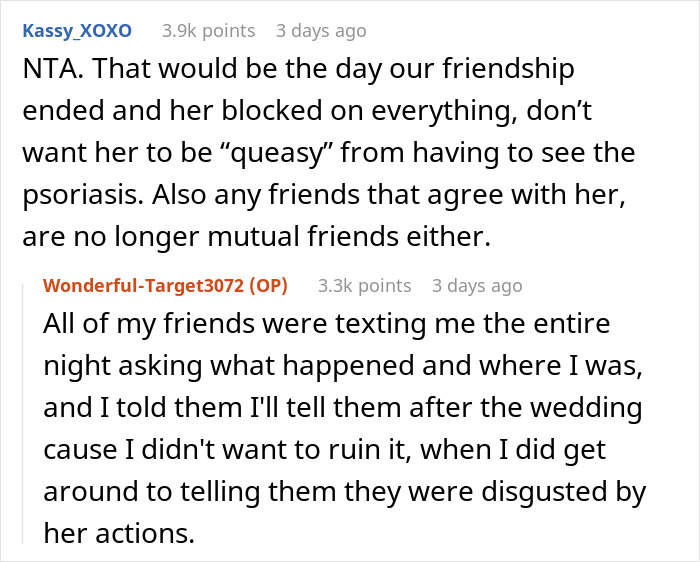 Woman Leaves "Friend's" Wedding After She's Called Out For Not Covering Up Her Skin Condition