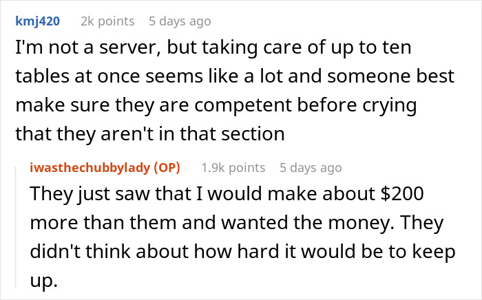 Server Maliciously Complies And Lets Newbies Take Care Of Her Tables After They Complained Hers Are Better, They Regret Asking For It Server Maliciously Complies And Lets Newbies Take Care Of Her Tables After They Complained Hers Are Better, They Regret Asking For It