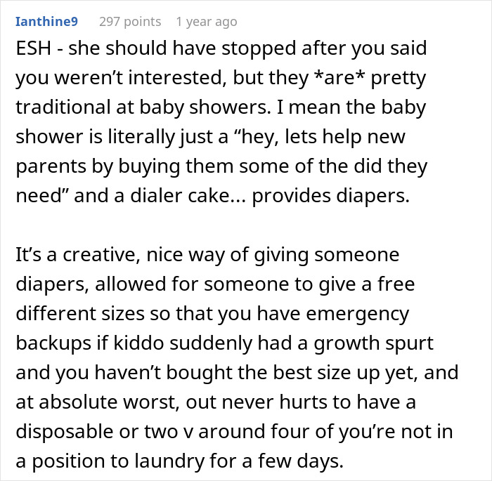 Expecting Mom Gets Called Out By Her Sister-In-Law For Not Wanting A 'Diaper Cake' For The Upcoming Baby Shower Expecting Mom Gets Called Out By Her Sister-In-Law For Not Wanting A 'Diaper Cake' For The Upcoming Baby Shower
