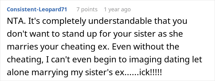 Woman Wonders &ldquo;AITA For Refusing To Be My Sister&rsquo;s MOH Because She&rsquo;s Marrying My Ex?&rdquo;