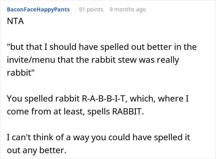 Woman Serves Rabbit Stew For Themed Party, Guests Flip Out After Realizing It Contains Actual Rabbit Meat