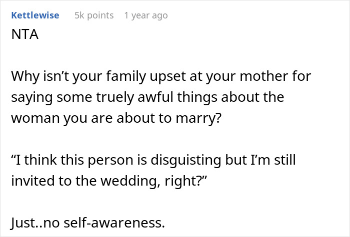 &ldquo;AITA For Uninviting My Mother From My Wedding After She Called My Wife Indecent For Having Plastic Surgery?&rdquo;