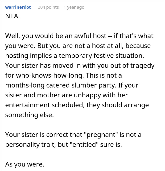 Expecting Mom Invites Sister Whose House Was Destroyed By Fire To Live With Her, But Gets Called Out For Having A Dull Life Expecting Mom Invites Sister Whose House Was Destroyed By Fire To Live With Her, But Gets Called Out For Having A Dull Life