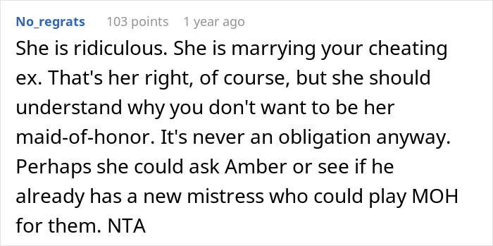 Woman Wonders &ldquo;AITA For Refusing To Be My Sister&rsquo;s MOH Because She&rsquo;s Marrying My Ex?&rdquo;