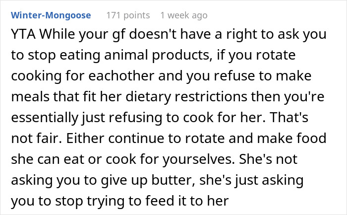 Man Asks &ldquo;[Am I The Jerk] For Telling My Vegan Girlfriend That I Will Not Stop Using Butter?&rdquo;