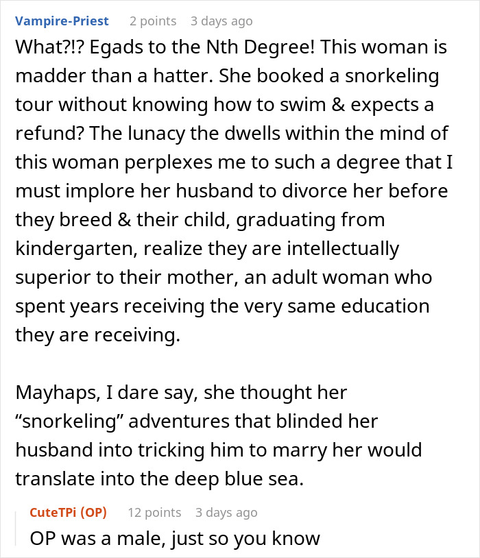 Non-Swimmer Books A Snorkeling Tour, Gets Roasted By A Business Owner When He Leaves 1-Star Review Online