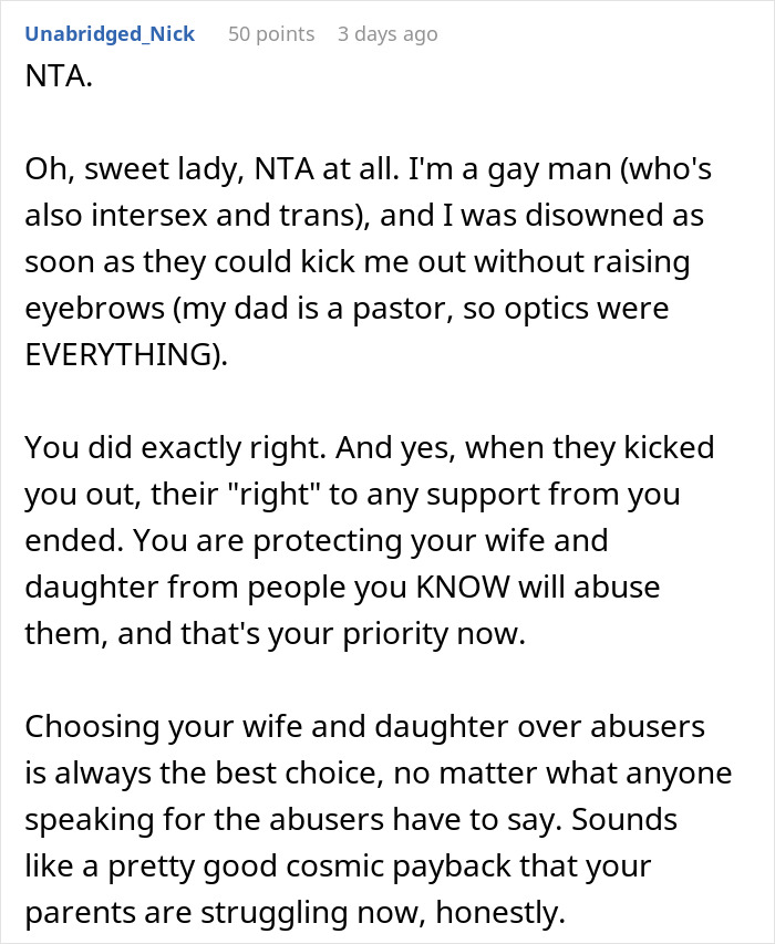 Daughter Who Was Disowned By Her Parents For Being Gay Refuses To Support Them Financially, Wonders If She's Being Cruel Daughter Who Was Disowned By Her Parents For Being Gay Refuses To Support Them Financially, Wonders If She's Being Cruel