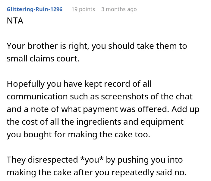 Family Has To Pick Sides After Woman Refuses To Bake More Cakes For Cousin After She Disappeared When She Had To Pay For The First One