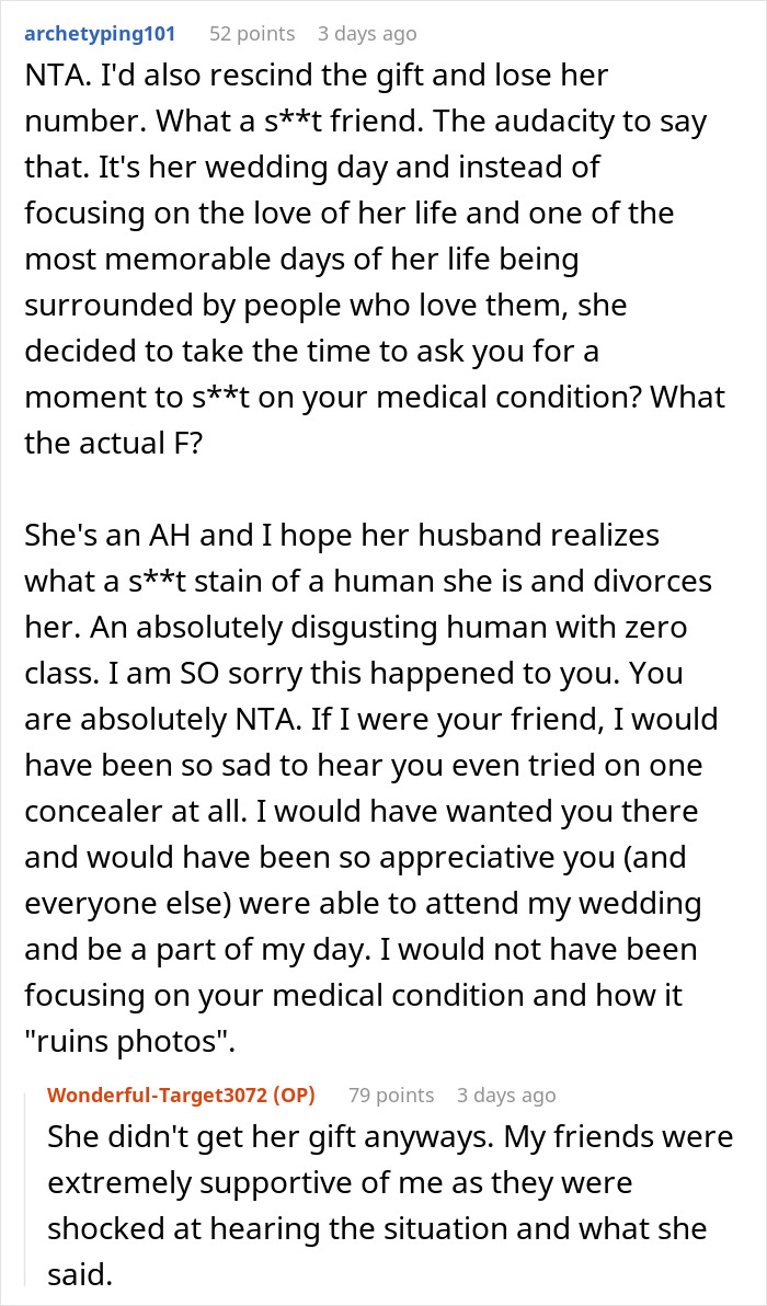 Woman Leaves "Friend's" Wedding After She's Called Out For Not Covering Up Her Skin Condition