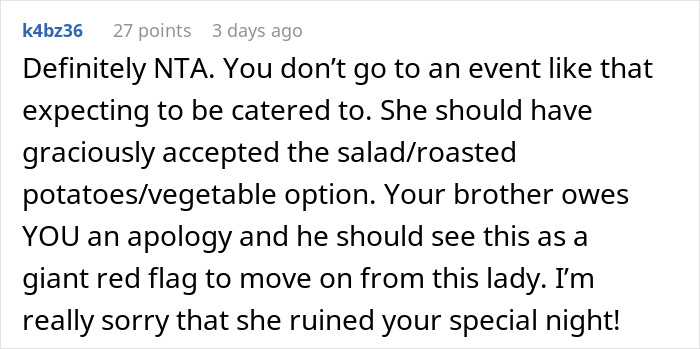 “You Just Assume Because I’m Vegan I Only Eat Salads?”: Sister Under Fire After Not Catering To Brother’s Vegan GF At Her Engagement Dinner “You Just Assume Because I’m Vegan I Only Eat Salads?”: Sister Under Fire After Not Catering To Brother’s Vegan GF At Her Engagement Dinner
