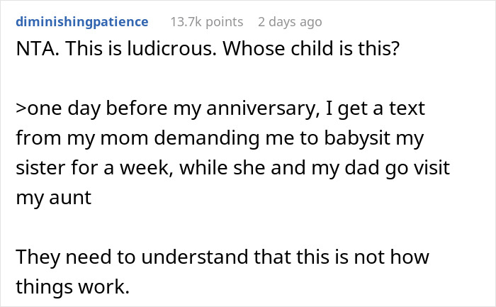 Man Asks If He&rsquo;s A Jerk For Wanting To Celebrate His Wedding Anniversary With His Wife Instead Of Babysitting His Sister
