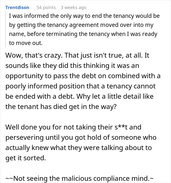 Person Is Annoyed When They &ldquo;Inherit&rdquo; A House From Aunt And Get Hounded By Housing Association For Rent Money When In Fact They Owe Them $240