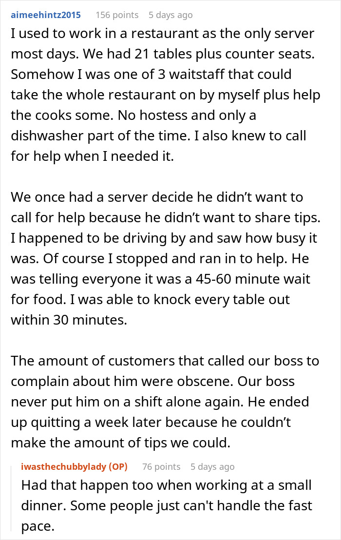 Server Maliciously Complies And Lets Newbies Take Care Of Her Tables After They Complained Hers Are Better, They Regret Asking For It Server Maliciously Complies And Lets Newbies Take Care Of Her Tables After They Complained Hers Are Better, They Regret Asking For It