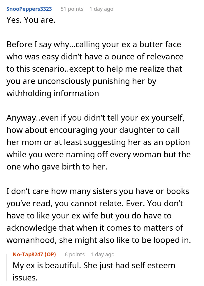 Guy Gets Called A Jerk For “Leaving Out” His Ex From 10 Y.O. Daughter’s “First Period” Milestone Guy Gets Called A Jerk For “Leaving Out” His Ex From 10 Y.O. Daughter’s “First Period” Milestone