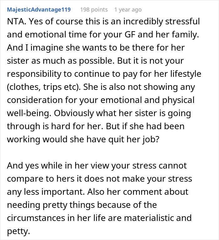 Guy Backed Online After Refusing To Financially Support His Entitled Girlfriend Who Doesn't Want To Get A Job As Her Sister Is Terminally Ill