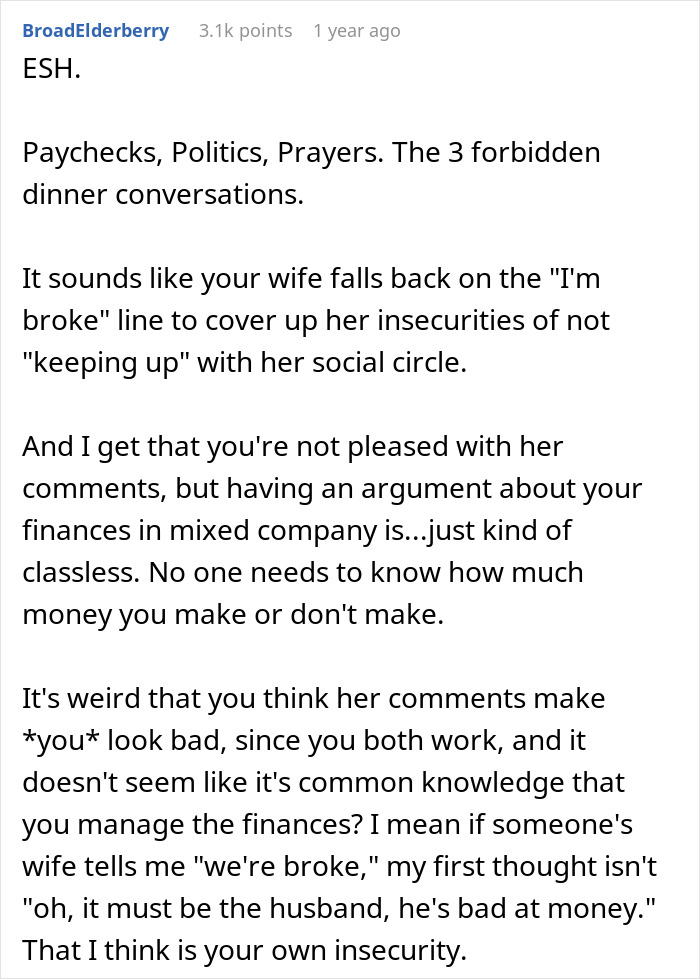 Husband Is Tired Of Wife's Pity Story That They're Broke, Reveals They're Actually Millionaires, Making Her Look Like A Liar