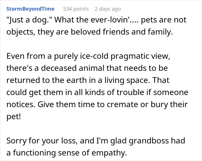 "It's Just A Dog": Employee's Dog Dies, His Boss Makes Him Show Up For Work, So He Maliciously Complies