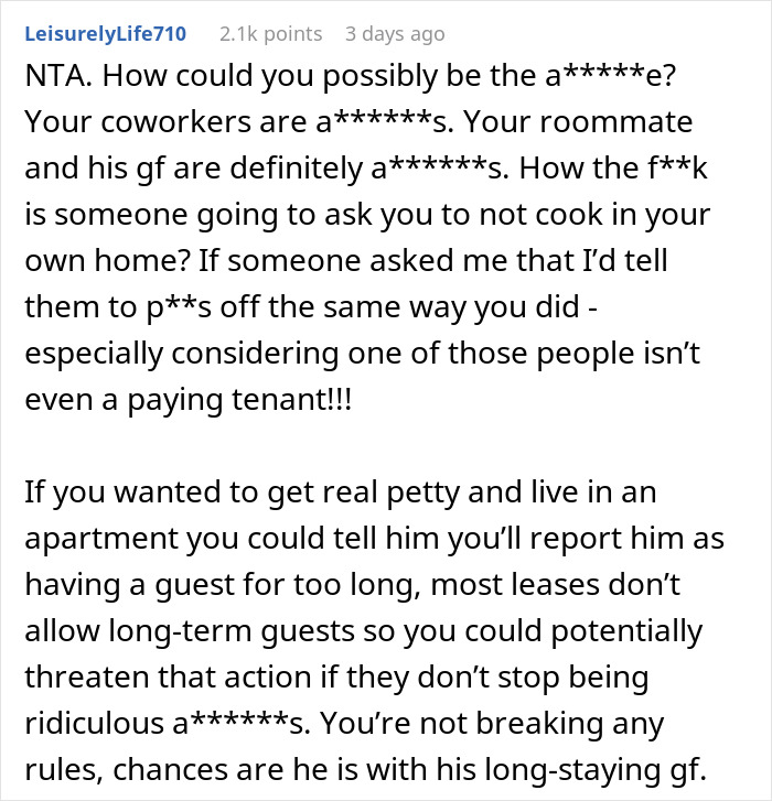 Person Refuses To Stop Cooking Aromatic Meals When His Roommate&rsquo;s Girlfriend Comes Over, Gets Called A Jerk