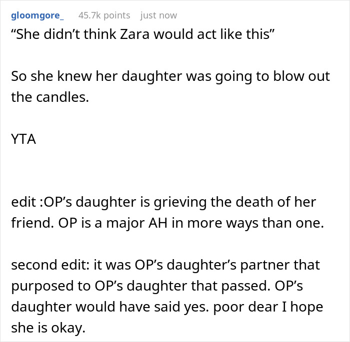 Man Who Proposed To This 23 Y.O. Woman Passes Away, So She&rsquo;s Grieving But Dad Thinks She&rsquo;s Being A Brat For Crying At Her Birthday