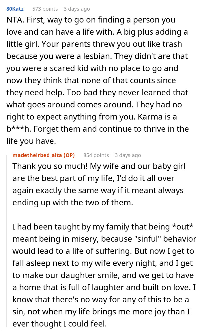 Daughter Who Was Disowned By Her Parents For Being Gay Refuses To Support Them Financially, Wonders If She's Being Cruel Daughter Who Was Disowned By Her Parents For Being Gay Refuses To Support Them Financially, Wonders If She's Being Cruel