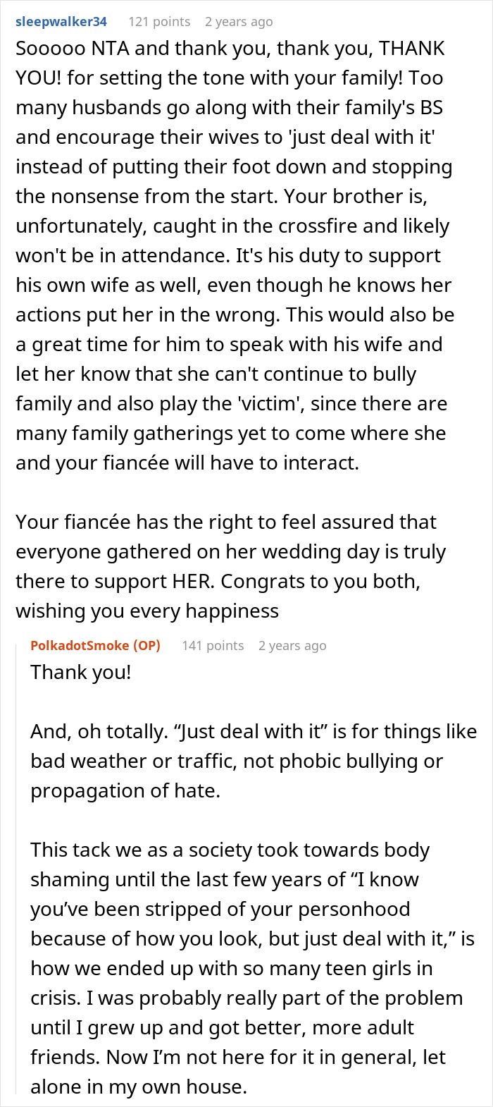 SIL Fat-Shames This Guy's Fianc&eacute;e, Gets Upset When She Gets Excluded From Their Wedding, Despite Her Husband Getting To Go