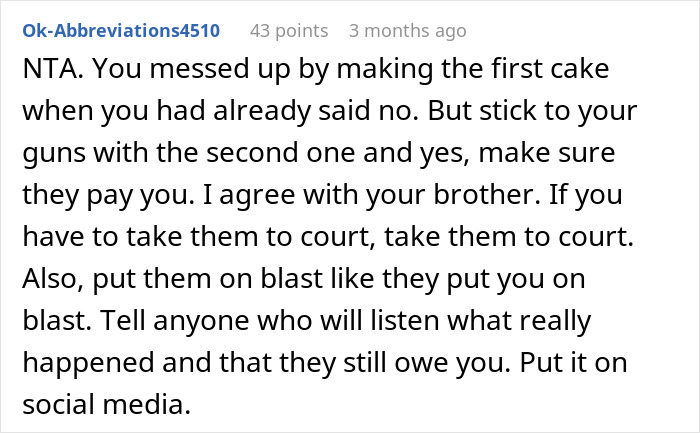 Family Has To Pick Sides After Woman Refuses To Bake More Cakes For Cousin After She Disappeared When She Had To Pay For The First One