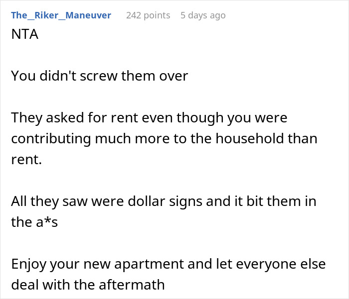 Family Doesn't Appreciate All The Household Work This Woman Does And Demands She Pays Rent, Regret It When She Moves Out Instead Family Doesn't Appreciate All The Household Work This Woman Does And Demands She Pays Rent, Regret It When She Moves Out Instead