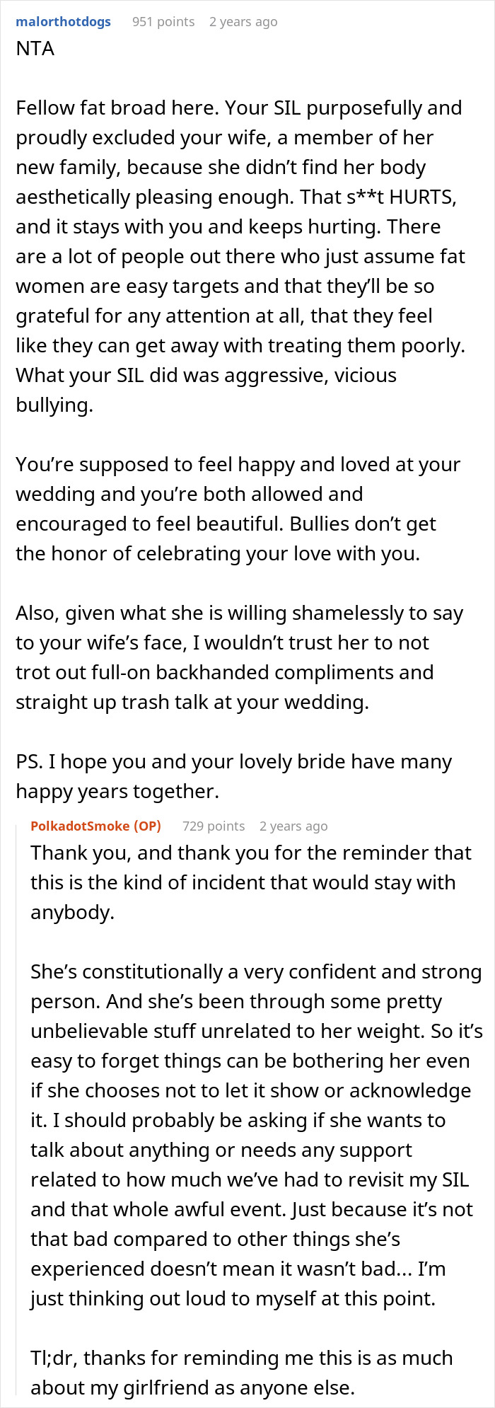 SIL Fat-Shames This Guy's Fianc&eacute;e, Gets Upset When She Gets Excluded From Their Wedding, Despite Her Husband Getting To Go