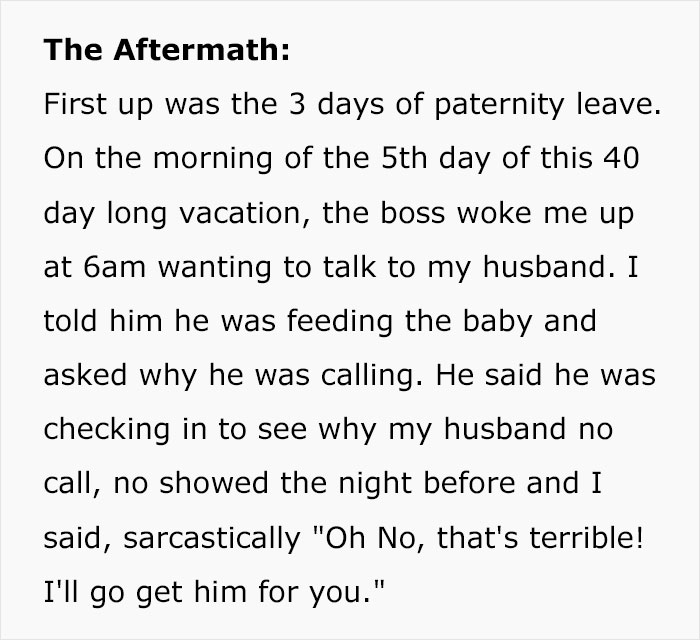 New Dad Can't Get His 22-Year-Old Boss To Approve His Paternity Leave, Comes Up With A Genius Malicious Compliance Plan New Dad Can't Get His 22-Year-Old Boss To Approve His Paternity Leave, Comes Up With A Genius Malicious Compliance Plan