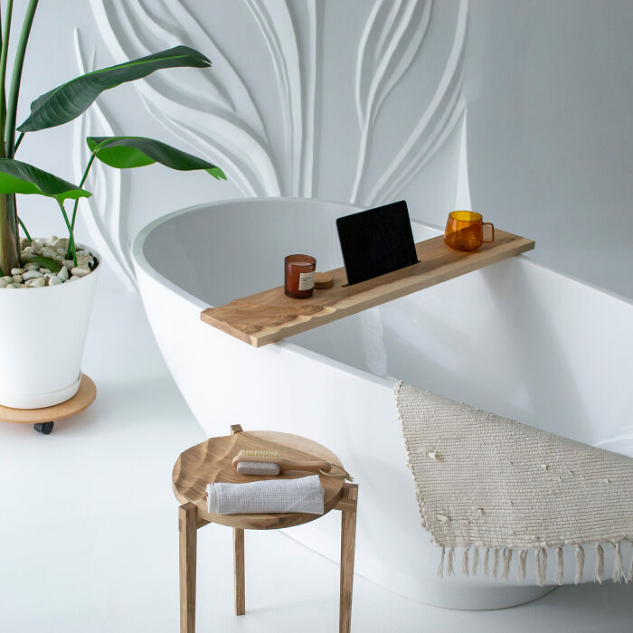 I Made A Bath Table From Natural Wood With An Imitation Of Waves