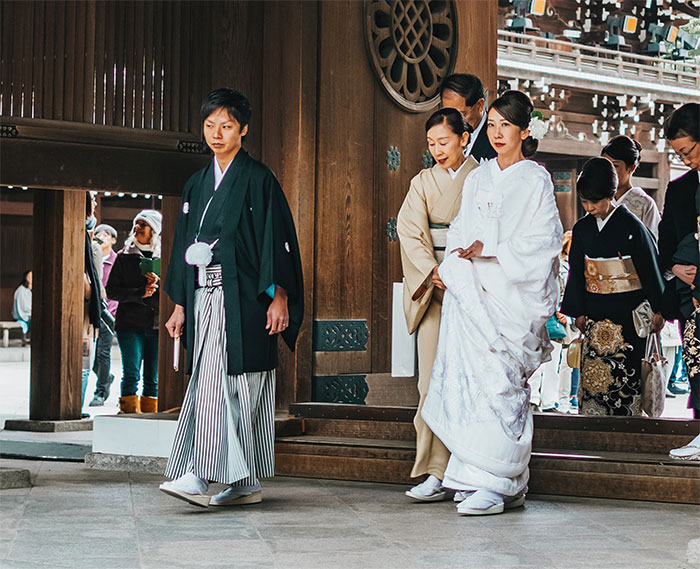 Persons wearing kimono and walking