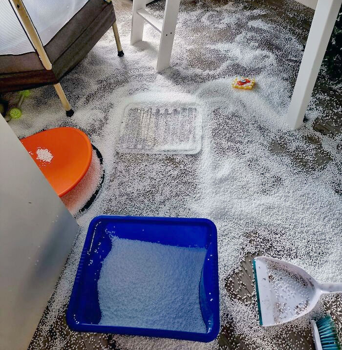 My 2-Year-Old Was Playing In My 6-Year-Old's Bedroom, As Usual, Today, I Went To Get Her And She Has Opened A Giant Bean Bag, Literally Covered The Whole Room