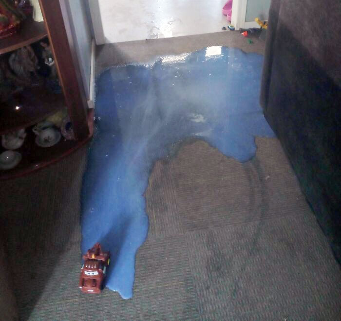 This Is What An Unattended 3-Year-Old Can Do In 2 Minutes. My Friends' Son Was Sound Asleep After A Long Ride. They Went Outside To Unload More Bags, Came Back To This