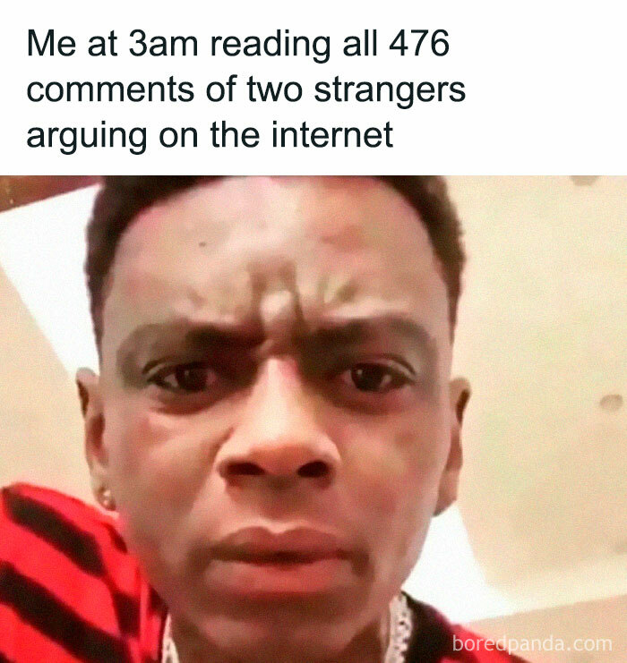 Person in a red-striped shirt looking confused, illustrating a meme popular among introvert friends online.