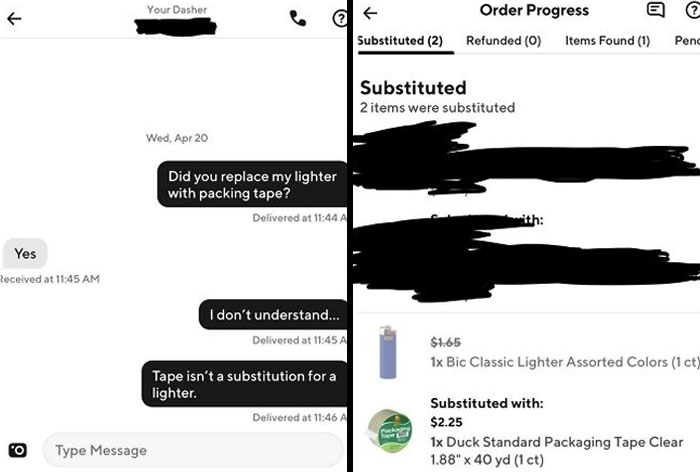 I Ordered A Lighter, Dasher Replaced It With Packing Tape