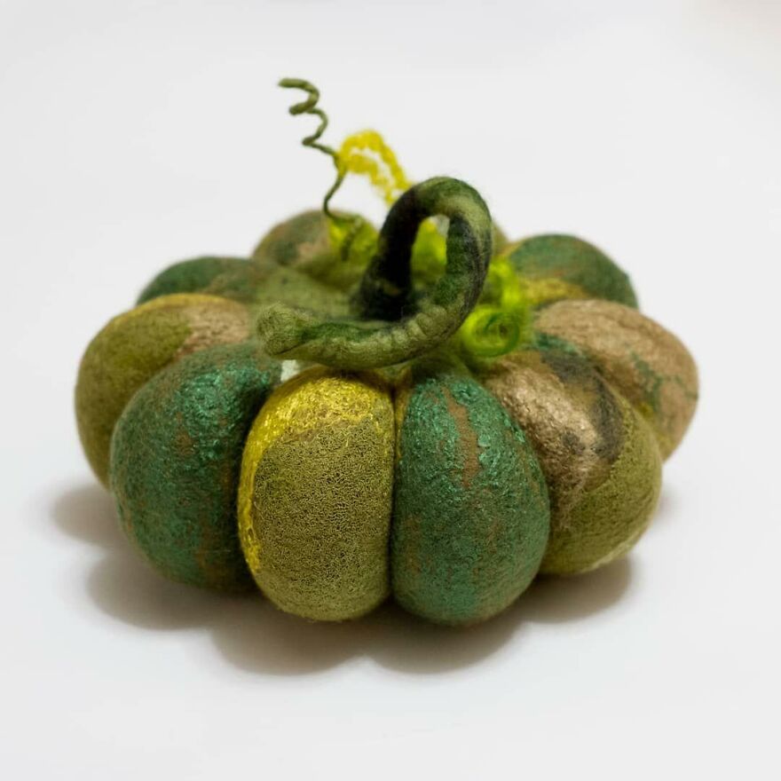 Green Felted Pumpkin Emerald