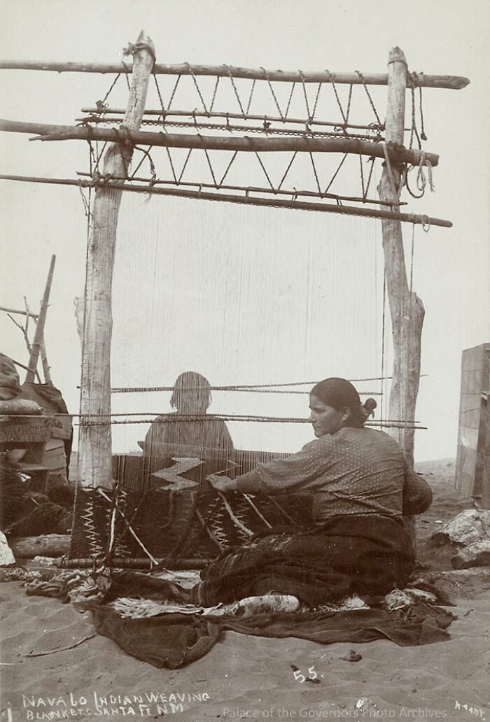 Navajo Woman Weaving Blanket, Santa Fe, New Mexico Photographer: Christian G. Kaad 1900
