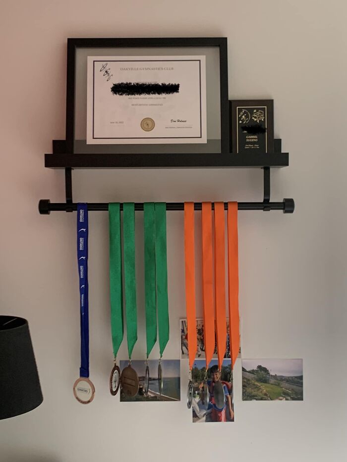 I Macgyver’d This To Display My Sons Hard Work. It Turned Out Better Then I Imagined