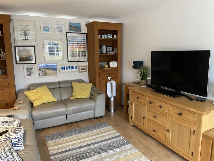 Used A Kallax 5x5 As A Room Divider. Clad In Mdf, Painted, And Used It As A Picture Wall