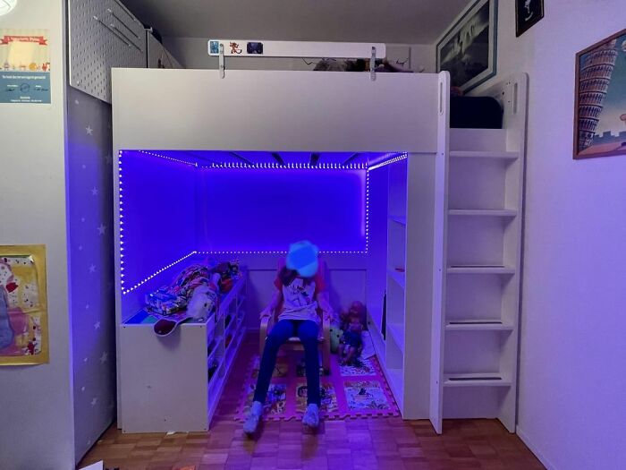 Smastad With Trofast As A LEGO-Table, A Small Pöang, Platsa Cuboard (Backside Covered With Wallpaper), Skadis And Ledberg