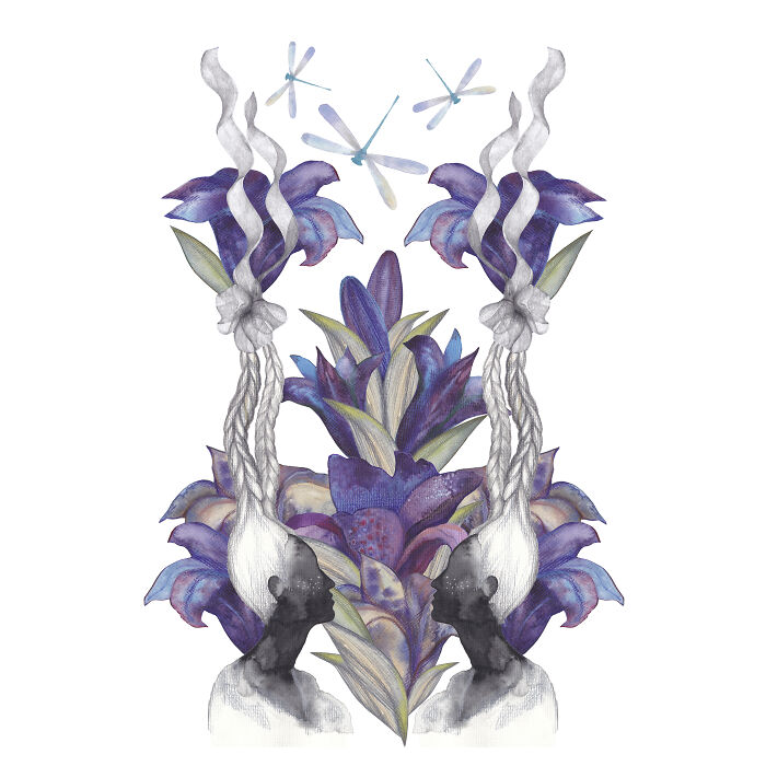 Watercolor Drawing. The Twin Sisters Series: "Purple Lilies"