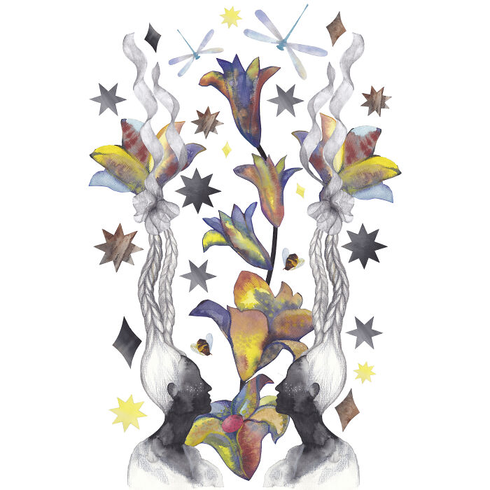 Watercolor Drawing. The Twin Sisters Series