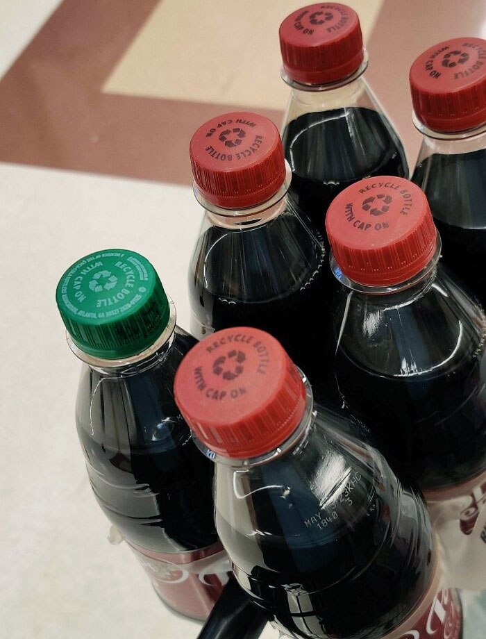 Dr. Pepper Six Pack With One Green Cap. What Happened Here? Bought In Rhode Island Today