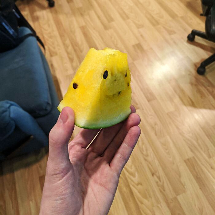 My Mom Bought A Watermelon, And It Was Yellow On The Inside. Still Tastes Like A Normal Watermelon