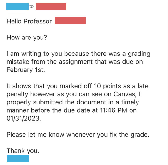 Student Questions Why They Received A Late Penalty When Their Assignment Was Submitted 14 Mins Before The Deadline, Shares Their Emails With The Professor